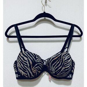 Victorias Secret PINK Bra Womens 34DD Zebra Lace Date Push Up Strappy Romantic
